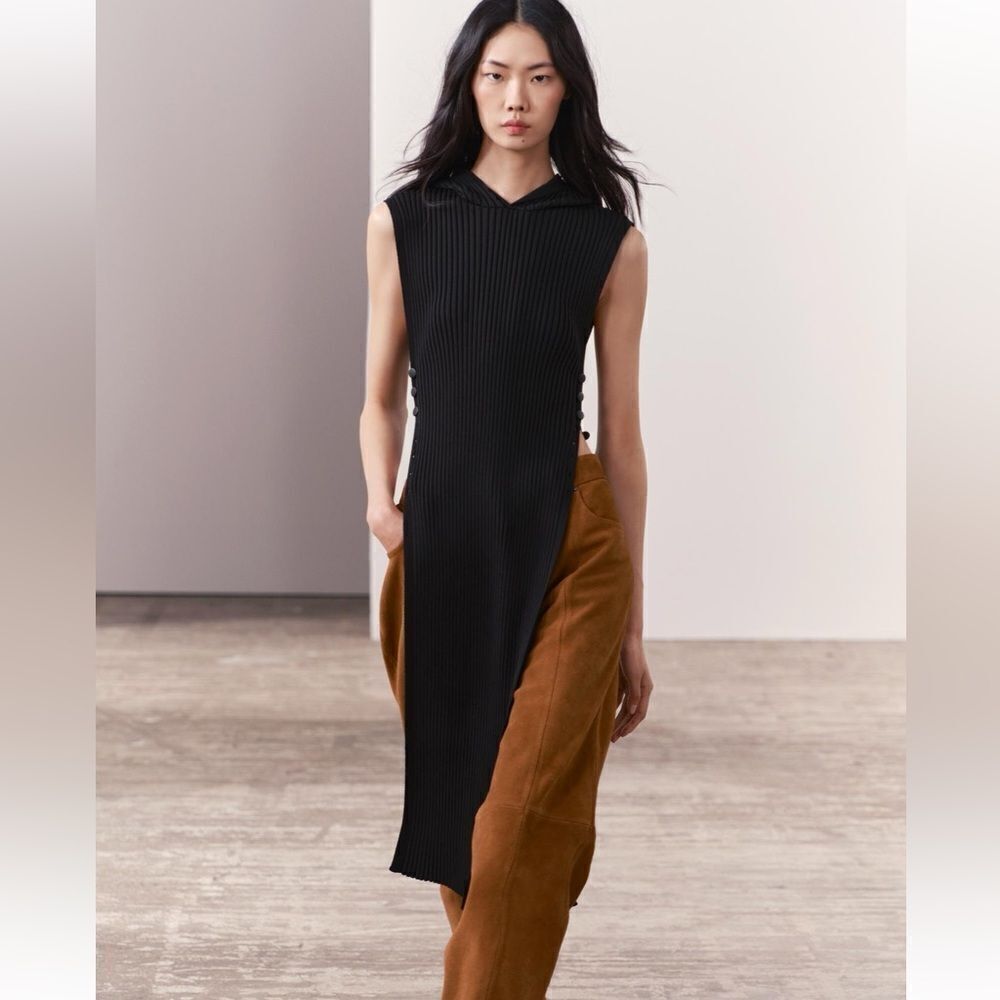 Zara hooded ribbed knit tunic
